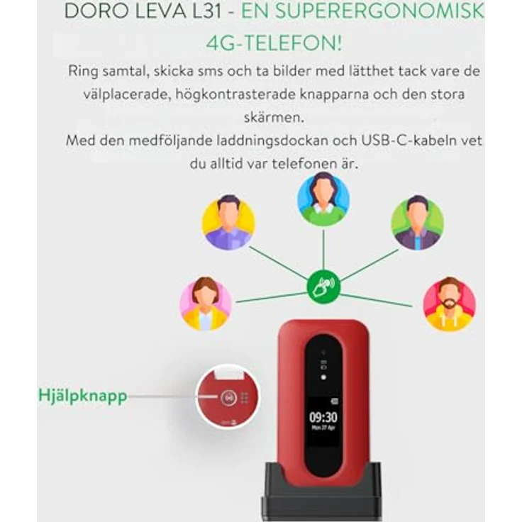 Doro Leva L31 Klapphandy, Single SIM, 7,11 cm (2.8") Display, 2 MP Kamera, 1150 mAh Akku, Rot & Weiß – Bild 4