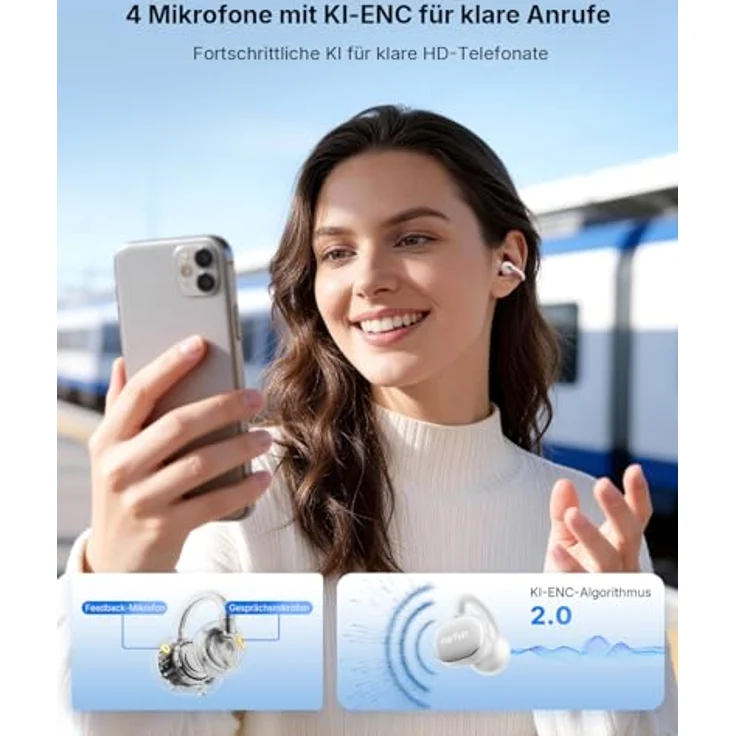 EarFun Clip 2 Weiß Open-Ear Bluetooth-Kopfhörer, Clip-On Earbuds, Hi-Res Audio mit LDAC, 12-mm-Titan-Treiber, 40 Std. Akku, IP55 – Bild 5