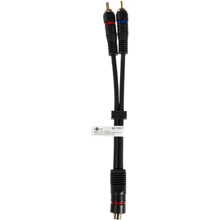 Goobay 50375 2x Cinch Stecker auf 1x Cinch Kupplung, Audio Y Adapterkabel, OFC, zweifach geschirmt, schwarz, 0,2m – Bild 5