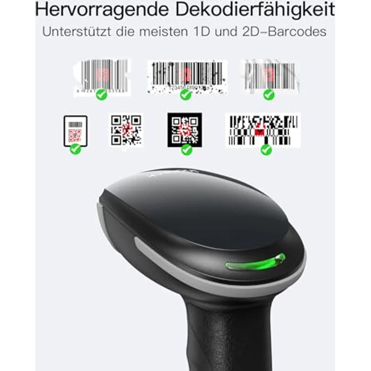 Inateck BCST-23, Bluetooth Barcode Scanner 1D 2D QR, kabellos mit APP und SDK, graue Farbe, 3 Monate Akkulaufzeit – Bild 2