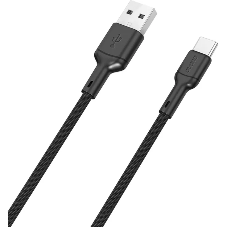 Dudao L9T, 1 m USB-A – USB-C Kabel mit 5 A Stromstärke, schwarz, geflochtene Baumwollummantelung, verstärkte Enden