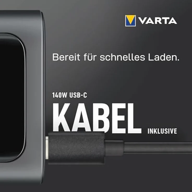 VARTA Powerbank 27000mAh High Speed, 140W Ultraschnellladung, 2x USB-C, 1x USB-A, tragbares Ladegerät mit Digitalanzeige, flugtauglich, inkl. 140W-Kabel – Bild 5