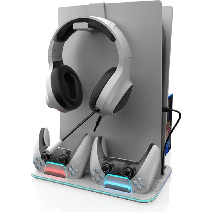 Freaks And Geeks RGB Ventilated Charging Station für Sony PlayStation 5, Dual-Ladeanschlüsse, integrierter Kühlventilator, für 15 Spiele