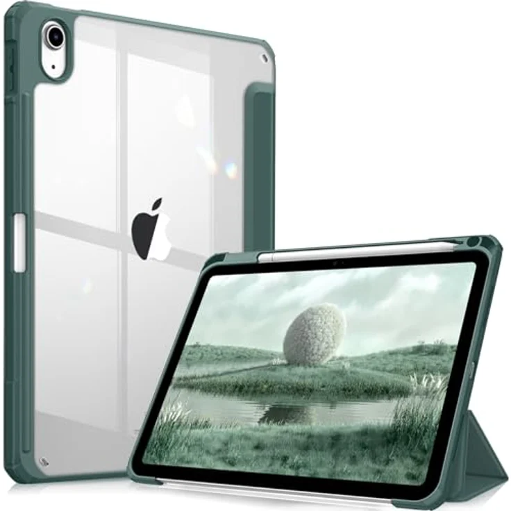 Fintie Hybrid Hülle für iPad (A16) 11 Generation 11 Zoll 2025, iPad 10 Generation 10.9 Zoll 2022 - Stoßfeste Schutzhülle mit transparenter Hartschale und Stifthalter, Dunkelgrün – Bild 1