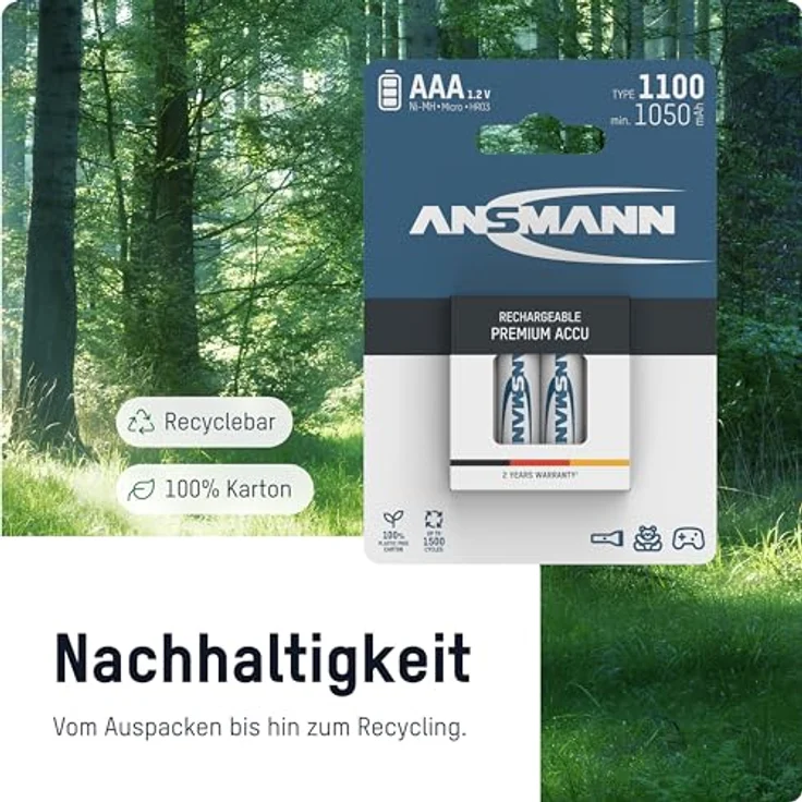 ANSMANN Akku AAA Micro Typ 1100mAh - 1,2V - Leistungsstarke NiMH AAA Akkus für Geräte mit hohem Stromverbrauch - wiederaufladbare Batterien AAA ideal für Blitzgerät Kamera & Fernbedienung - 2 Stück – Bild 4