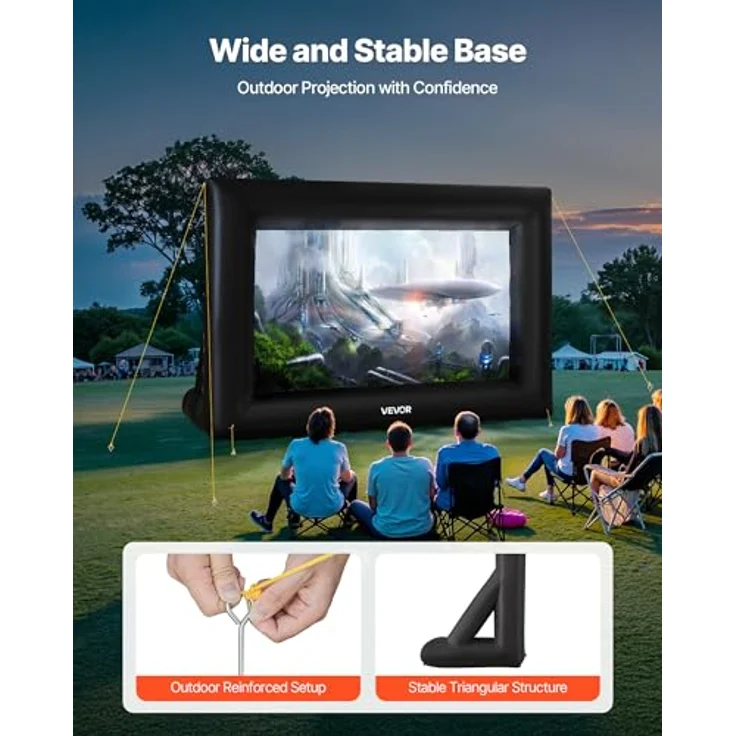 VEVOR aufblasbare Filmleinwand 600D, knitterfreies Oxford-Gewebe, 16:9, tragbare Leinwand mit leisen Lüfter für Heimkino und Mottoparty (378 x 160 x 317 cm) – Bild 5