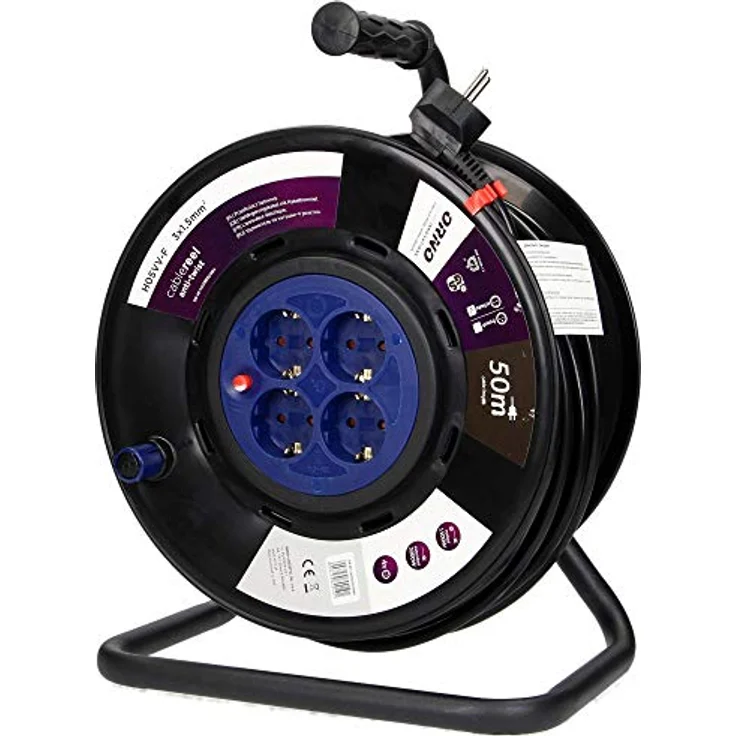 Orno AE-13155(GS) Kabeltrommel 50m 4-Fach 3200W Anti-Twist-Sockel-System, solide Metallkonstruktion, ölbeständiges Kabel – Bild 1