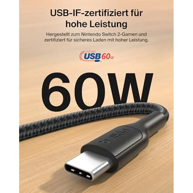 Belkin ENA008HQ2MBK, 2 m USB C Kabel, USB 2.0, Schwarz, mit Schnellladung bis zu 60 W – Bild 5