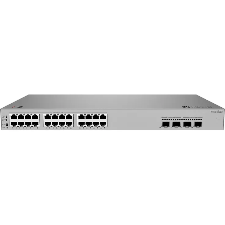 Huawei Data Communication S220S-24LP4JX, 24-Port Netzwerk Switch mit 24x10/100/1000BASE-T, 195W PoE, grau, Cloud-Managed, Layer 2, 98 Gbit/s Switching-Kapazität