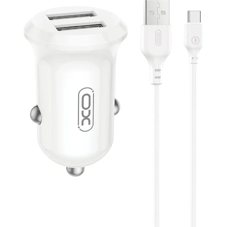 XO CC67 Kfz-Ladegerät, Dual-USB mit 12W Leistung, schwarz + USB-A auf USB-C Kabel
