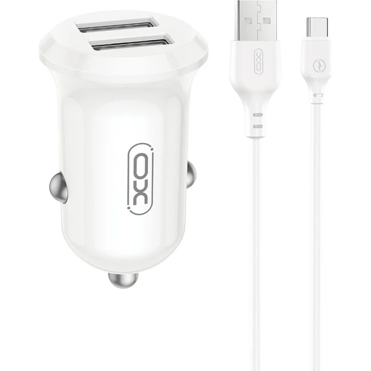 XO CC67 Kfz-Ladegerät, Dual-USB mit 12W Leistung, schwarz + USB-A auf USB-C Kabel