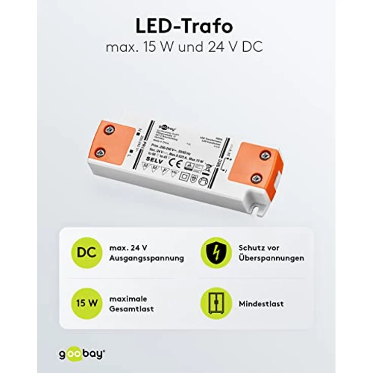 Goobay LED Trafo 24V (DC) für 0,5 bis 15 Watt LED-Lampen, 1 Stück, 30633 – Bild 3