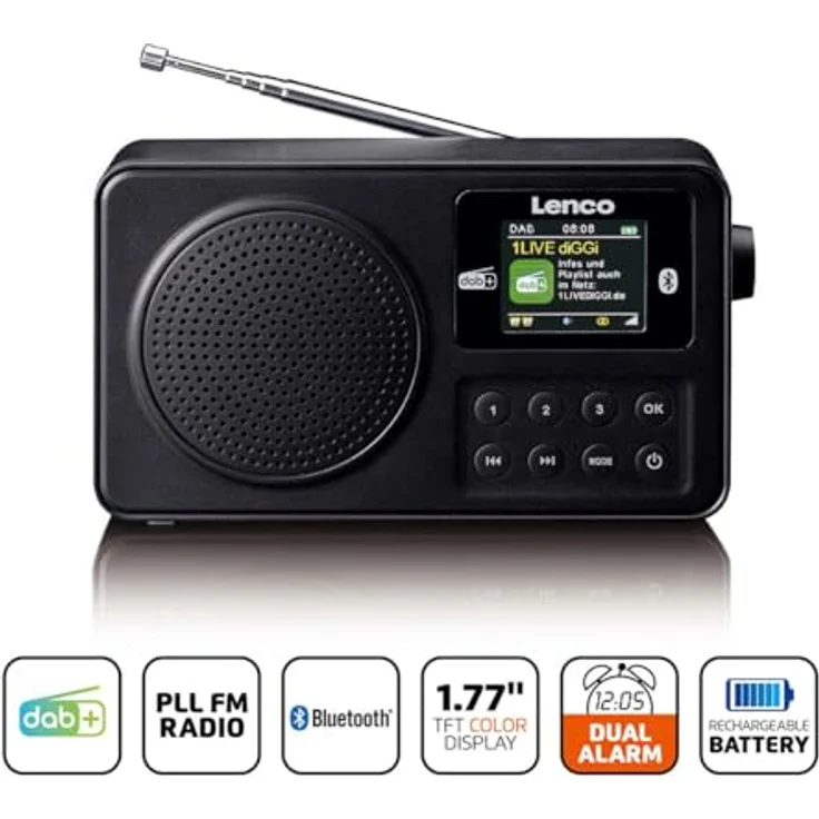 Lenco PDR-033BK Kofferradio DAB+, FM, Bluetooth 5.3, 10 Stunden Akkulaufzeit, schwarz – Bild 2