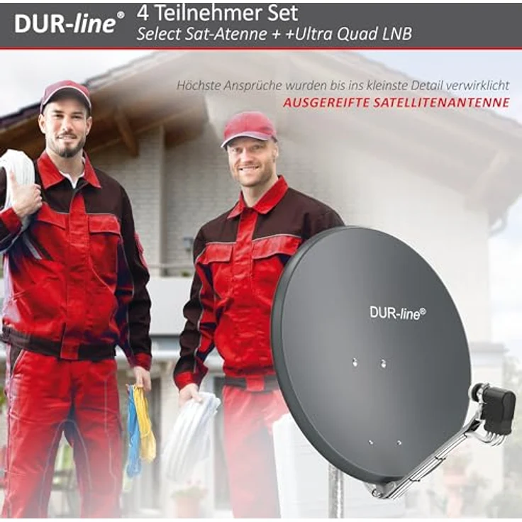 DUR-line 8 Teilnehmer Set - Qualitäts-Alu-Satelliten-Komplettanlage - Select 75/80cm Spiegel/Schüssel Anthrazit + Octo LNB - für 8 Receiver/TV [Neuste Technik, DVB-S2, 4K, 3D] – Bild 10