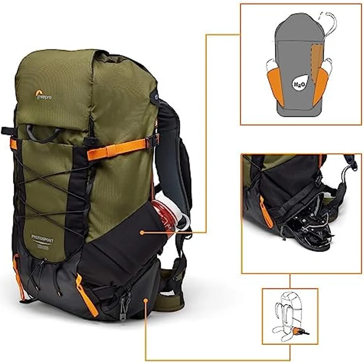 Lowepro PhotoSport X BP 35L AW Green Lin, Fotorucksack mit hängender Einsatzbefestigung und Mountaneering-spezifischem Gurtsystem, Grün – Bild 5