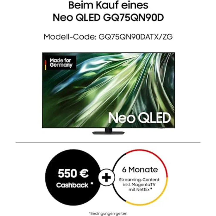 Samsung Neo QLED 4K QN90D Fernseher 75 Zoll, Samsung TV mit Neural Quantum 4K AI Gen2 Prozessor, Quantum-Matrix-Technologie, Motion Xcelerator, Smart TV, GQ75QN90DATXZG, Deutsches Modell [2024] – Bild 2