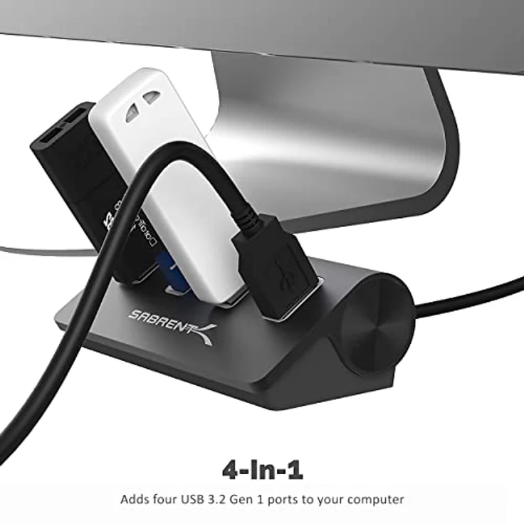 Sabrent USB HUB - Premium 4-Port USB 3.0 Schwarz Aluminum Hub (76cm Kabel) für iMac, MacBook, MacBook Pro, MacBook Air, Mac Mini oder einem beliebigen PC [Schwarz] (HB-MC3B) – Bild 3