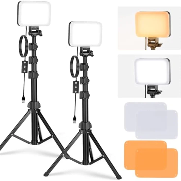 NEEWER BASICS LED Videolicht Panel, 2er Pack Bi Color dimmbare Studioleuchten mit Ständern, 3200K-5600K, CRI 95, 750Lux, tragbar für Videoaufnahme und Live Streaming – Bild 1