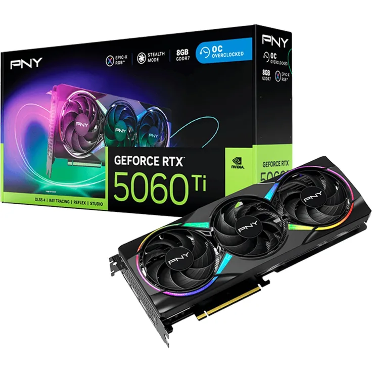 PNY GeForce RTX 5060 Ti ARGB OC 8GB, Grafikkarte mit DLSS 4 und 3 Lüftern, max. 7680 x 4320 Pixel