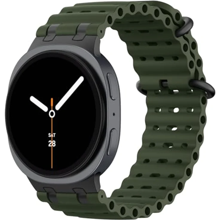 MoKo Ocean Armband für Samsung Galaxy Watch 8 (40mm, 44mm) und Galaxy Watch 8 Classic (46mm), Atmungsaktives Silikon mit Metallverbindern, Schwarz/Armeegrün – Bild 1