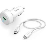 Hama KFZ Ladegerät 20W (USB C - Lightning, Power Delivery, 1m, für Apple iPhone, schnell, Zigarettenanzünder-Buchse Auto) weiß