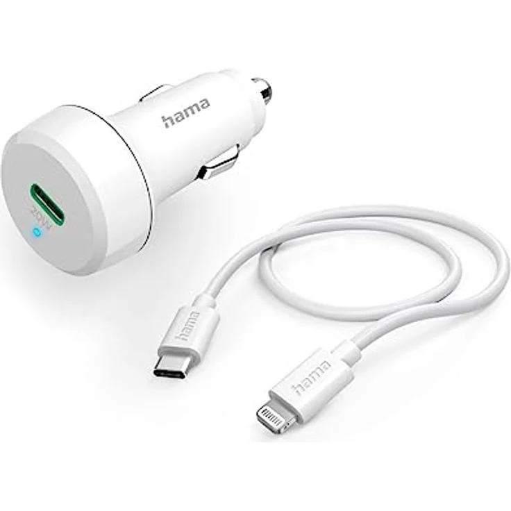 Hama KFZ Ladegerät 20W (USB C - Lightning, Power Delivery, 1m, für Apple iPhone, schnell, Zigarettenanzünder-Buchse Auto) weiß – Bild 1