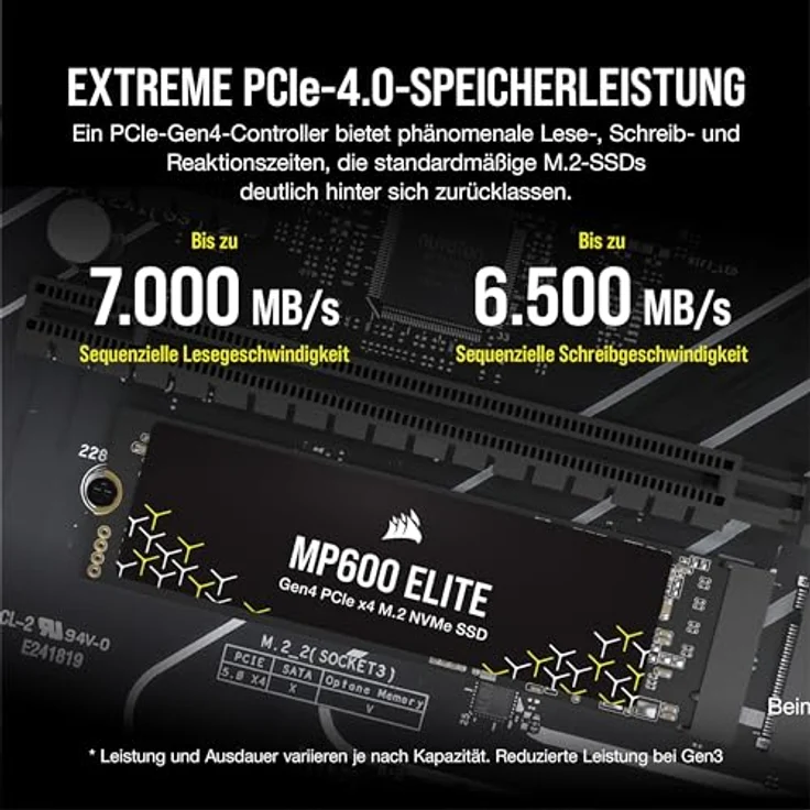 Corsair MP600 ELITE 2TB M.2 PCIe Gen4 x4 NVMe SSD - Bis zu 7.000MB/Sek. Lesegeschwindigkeit - High-Density 3D TLC NAND - Schwarz – Bild 2