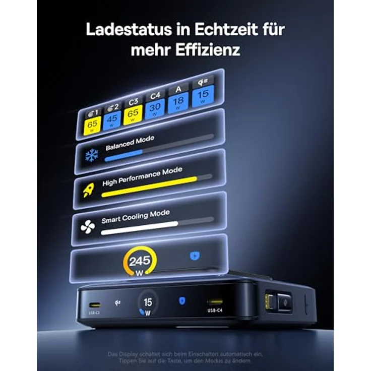 Baseus USB C Ladegerät Nomos 245W PD mit PPS, 5-in-1 Schnellladegerät für MacBook Pro/Air, iPad Pro, iPhone 16-12, Galaxy S24 Ultra, inkl. 15W MagSafe, einziehbarem USB-C-Kabel und LCD Display – Bild 4
