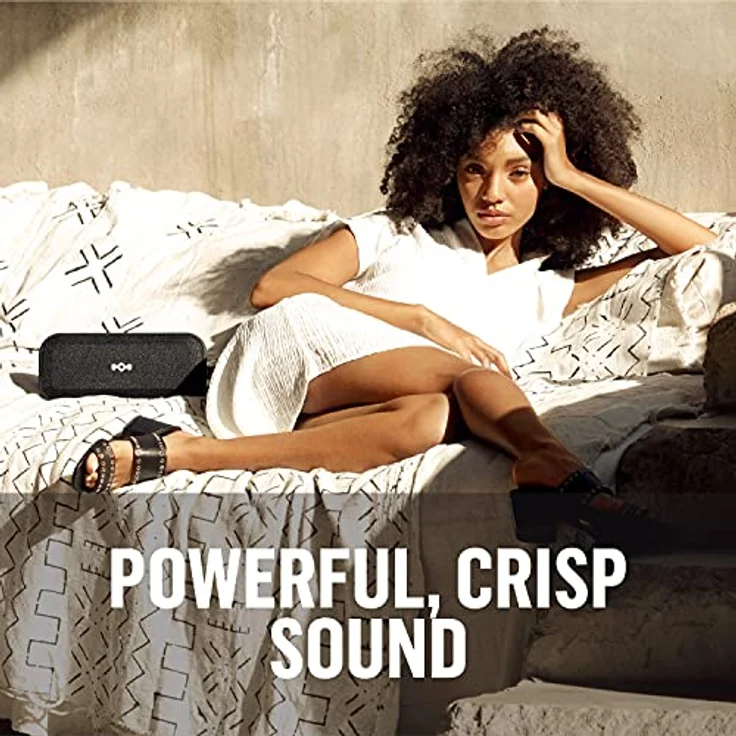House of Marley No Bounds XL Bluetooth Lautsprecher, wasserdicht, staubdicht & sturzsicher IP67, schwimmfähig, 16 Stunden Akku, Karabiner, Schnellladung, sehr robust, Dual-Pairing, Mikrofon, black – Bild 4
