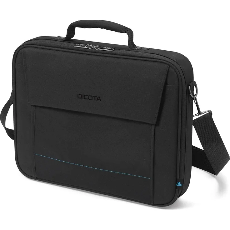 Dicota Sacoche Multi TWO, Notebooktasche für Laptops bis 16 Zoll, Schwarz, leichtes rPET Polyester, mit Trolley-Band und mehreren Fächern