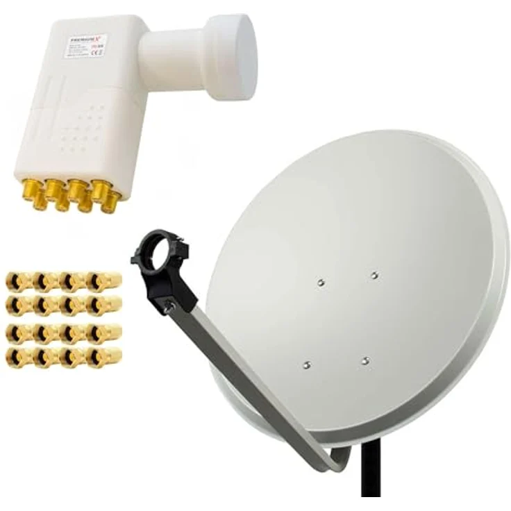 PremiumX Satelliten-Komplettanlage PXA80, 80cm Satellitenschüssel in Hellgrau mit Octo LNB für bis zu 8 Teilnehmer, ideal für UHD und HD Empfang – Bild 1