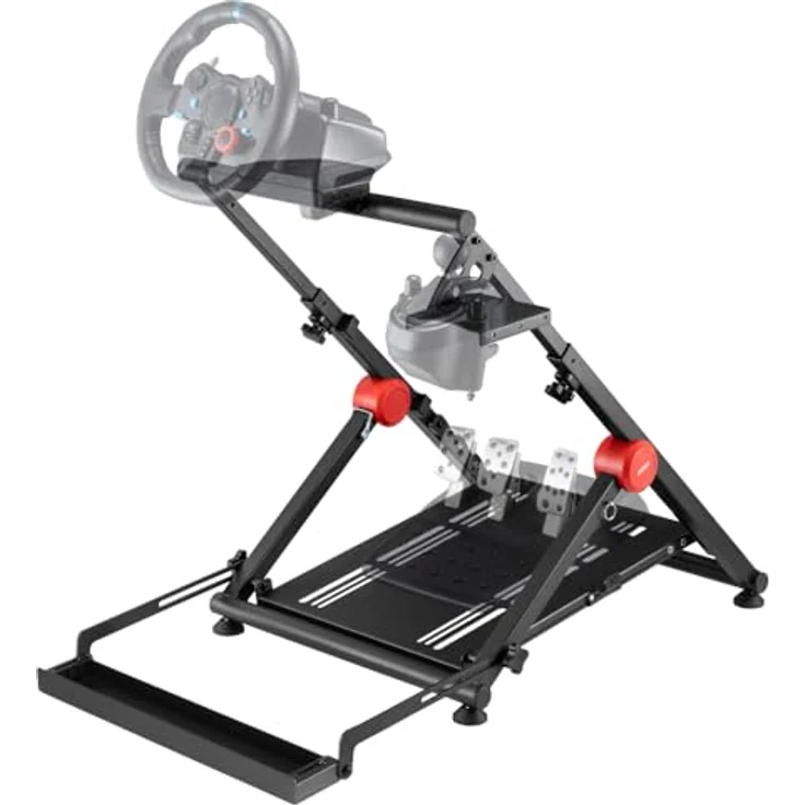 OPLITE Wheel stand GT PRO - Universalhalterung für Lenkrad Force-Feedback, Kettenradgarnitur und Getriebe, kompatibel mit allen Logitech-, Thrustmaster- und Fanatec-Produkten, ergonomisches und faltbares Design, starrer und stabiler Pedalunterstützung, Getriebeträger, Kabelmanagement, 3M Skid – Bild 1