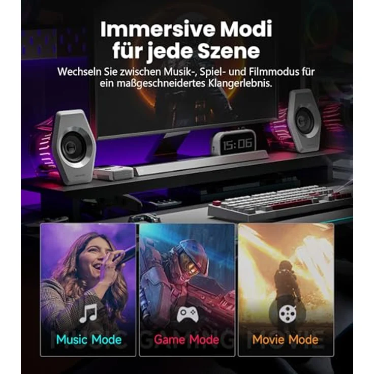 Edifier G2000 Pro, Bluetooth Computer-Lautsprecher mit 7.1 Virtual Surround Sound, RGB-Beleuchtung, USB-C und AUX-Eingang, Weiß – Bild 5