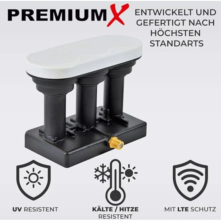 PremiumX Triple Monoblock LNB, Single für 1 Teilnehmer, 4K Full HD, Wetterschutz, kompatibel mit Astra 19,2° E, Eutelsat 16° und Hotbird 13°, Schwarz – Bild 5