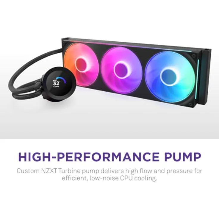 NZXT Kraken Plus 360 RGB – AIO CPU-Flüssigkeitskühler mit 360mm Radiator, F360 RGB Core Lüfter, 1,54" LCD und breiter Kompatibilität für AMD AM5/AM4, Intel LGA 1851/1700/1200/115X – Schwarz – Bild 3
