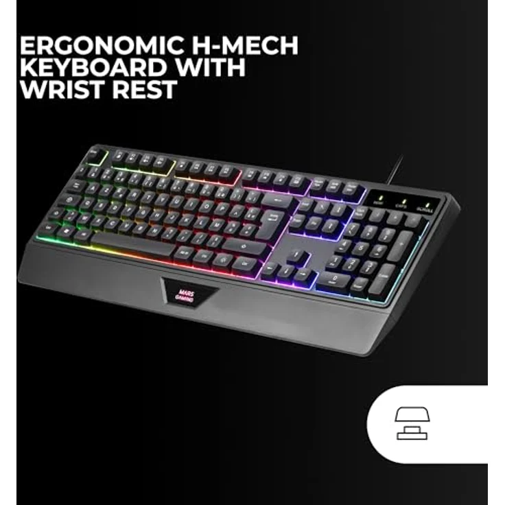 Mars Gaming MCP124, 3in1 Gaming Combo mit ergonomischer H-Mech LED RGB Tastatur, RGB Maus 3200DPI, Nanotextil-Mauspad 360x260mm, Multiplattform-kompatibel, Schwarz – Bild 2