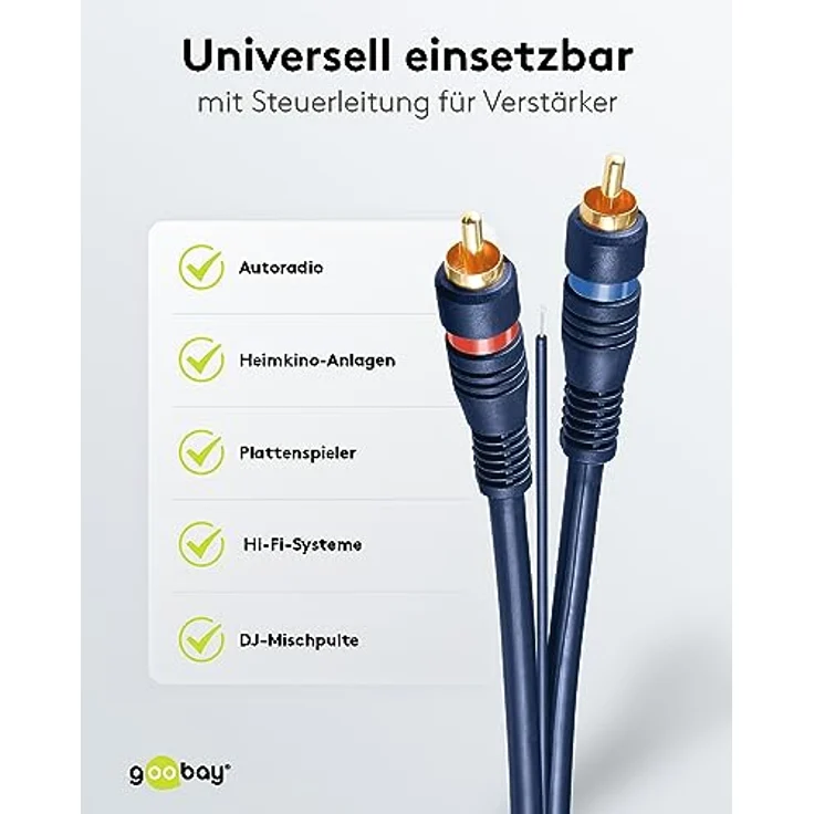 Goobay 50175 Car Cinchkabel 5m / 2x Cinch-Stecker auf 2x Cinchstecker Stereo / RCA Kabel / Subwoofer Kabel für Blu Ray Verstärker HiFi Stereo / Cinch Kabel 5m / Blau – Bild 4