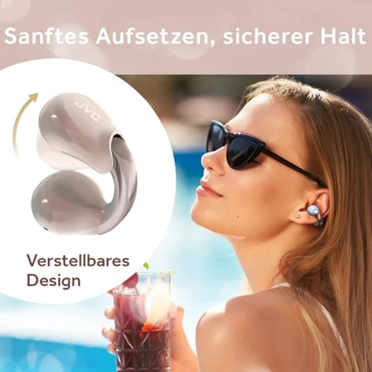 JVC Nearphones HA-NP1T-PN, Kabellose Ohrhörer im Earcuff-Design mit 24 Stunden Akkulaufzeit, Perlmutt-Opt in Rosé – Bild 4