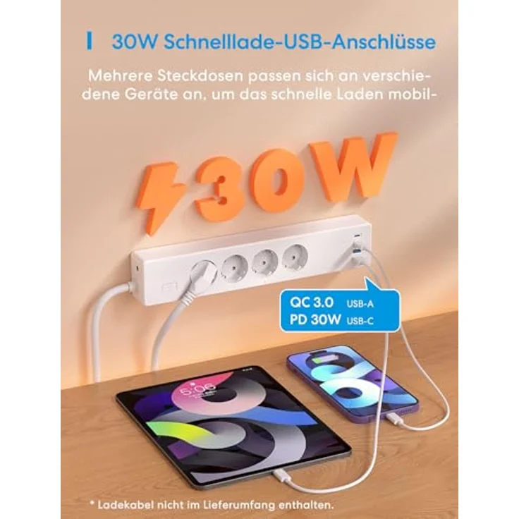 Meross Matter Steckdosenleiste GaN USB C Ladegerät 30W, Smart Mehrfachsteckdose mit WLAN, Alexa, Apple HomeKit, Google, 16A, individuelle Steuerung – Bild 3