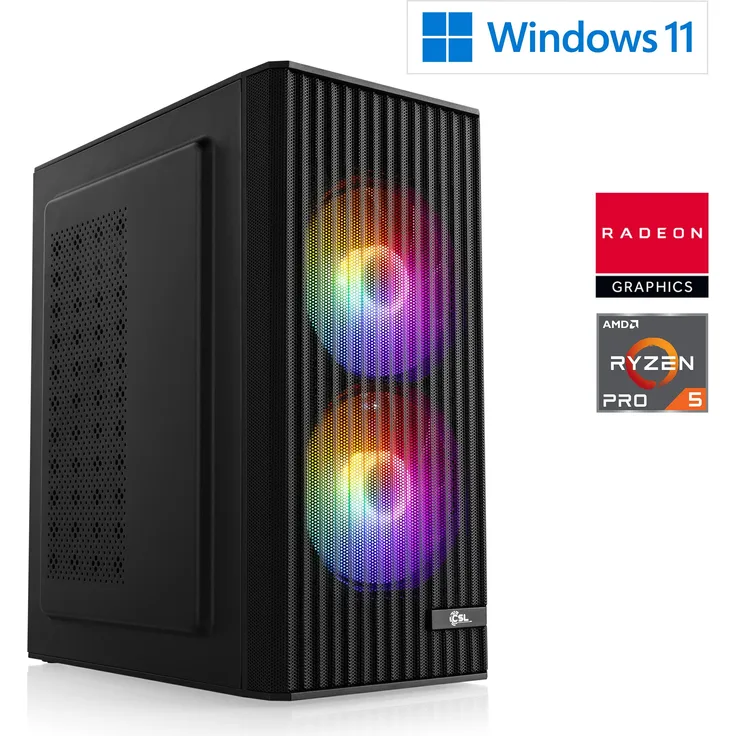 CSL-Computer M12870H, Desktop-PC mit AMD Ryzen 5 Pro 5655G, 6x 3900 MHz, 16 GB DDR4 RAM, 1000 GB M.2 SSD, Windows 11 Home
