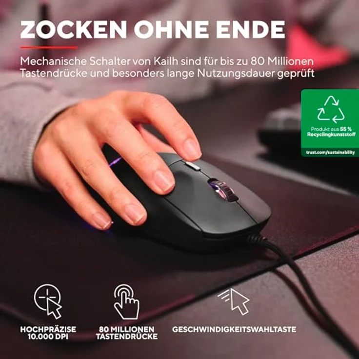 Trust GXT925 REDEX II, Federleichte Gaming Maus mit 10000 DPI Laser-Sensor, Schwarz – Bild 2