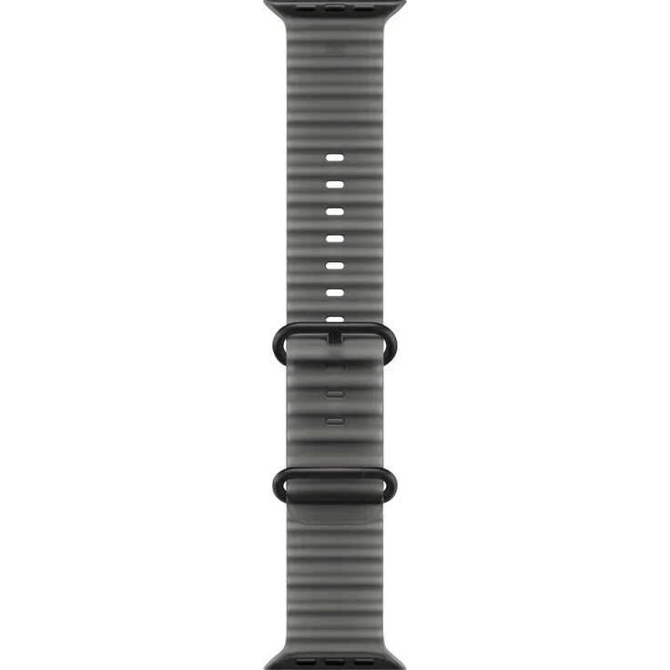 Apple Watch Ocean Armband 49mm, halbtransparentes Schwarz, elastisches Elastomer, korrosionsbeständige Titan-Schließe