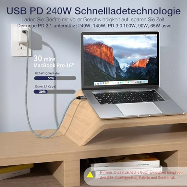ULT-WIIQ USB C Kabel 3.2 Gen2x2, 20Gbps 240W Schnellladekabel, PD 3.1, 5K60Hz/4K144Hz Videoausgang, 1,5m für Laptop, Handy, Steam Deck, Switch, SSD, Monitor – Bild 3
