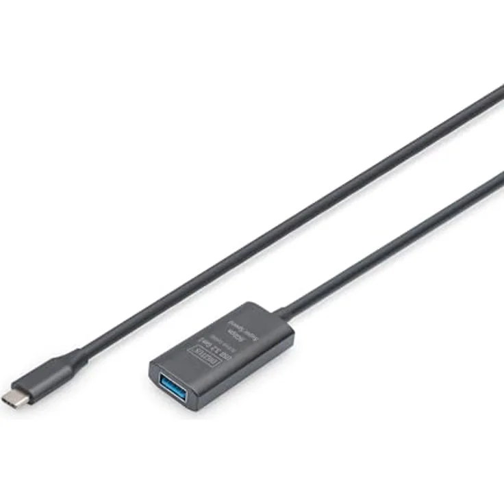 DIGITUS Aktives USB 3.2 Gen 1 Verlängerungskabel – 5 m – USB-C Stecker auf USB-A Buchse – Bis zu 5 Gbit/s – Stromversorgung über USB – Schwarz