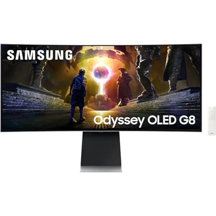 Samsung Odyssey G85SD Curved Gaming Monitor, 34 Zoll, QD-OLED-Panel, UWQHD, 3440 x 1440 Pixel, AMD Freesync Premium Pro, 0,03 ms Reaktionszeit, 175 Hz Bildwiederholrate, schwarz