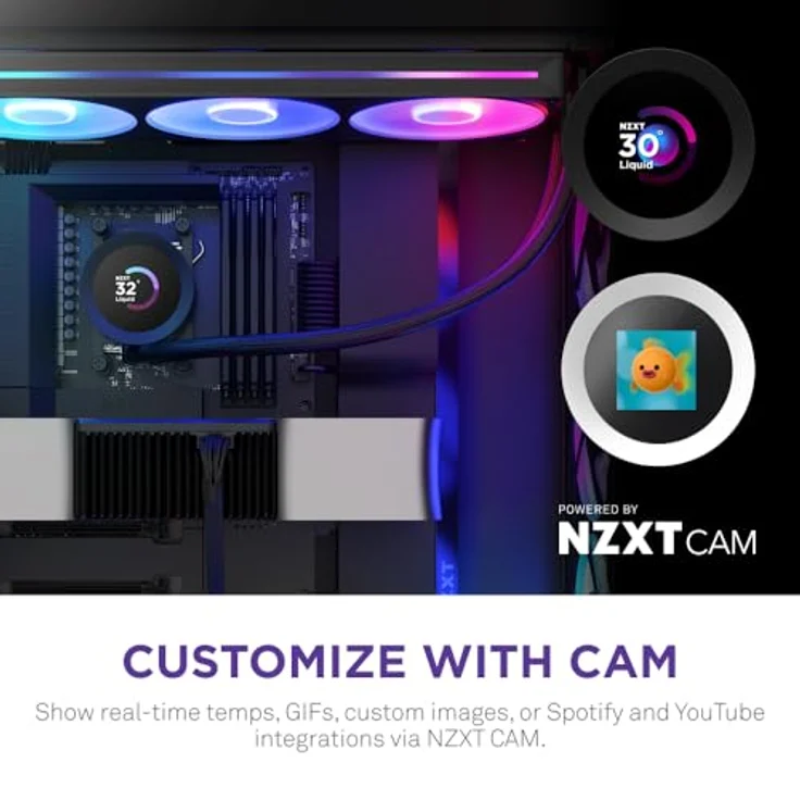 NZXT Kraken Plus 360 RGB – AIO CPU-Flüssigkeitskühler mit 360mm Radiator, F360 RGB Core Lüfter, 1,54" LCD und breiter Kompatibilität für AMD AM5/AM4, Intel LGA 1851/1700/1200/115X – Schwarz – Bild 5