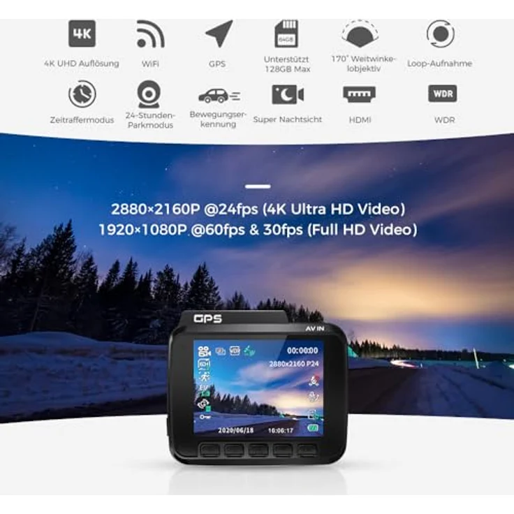 AZDOME Autokamera mit 4K Auflösung, WiFi Dashcam mit GPS und Loop-Aufnahme, Dash Cam mit 170° Weitwinkelobjektiv und Nachtsicht, Dash Camera mit G-Sensor, Parkmonitor und Bewegungserkennung(GS63H) – Bild 2