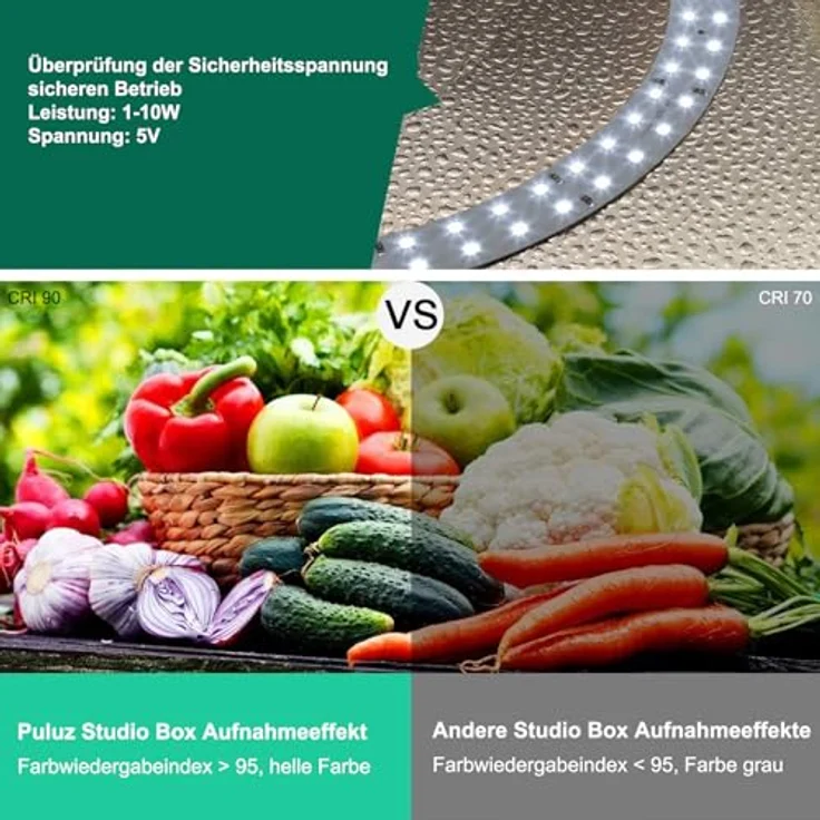 PULUZ Fotobox 30x30cm, Dimmbare Lichtbox mit 112 LED, 6 Farben Fotohintergrund für Produktfotografie, tragbares faltbares Lichtzelt CRI> 95 – Bild 2