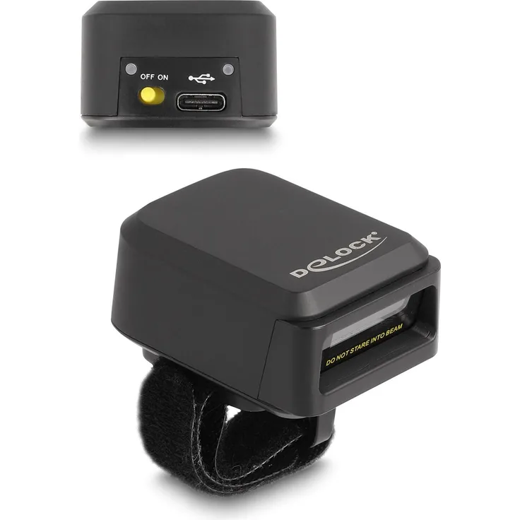 Delock Ringbarcode Scanner 1D und 2D mit 2,4 GHz oder Blueto (2D-Barcodes, 1D-Barcodes), Barcode-Scanner, Schwarz