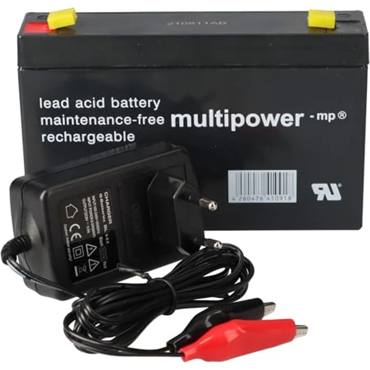 Akkuman.de Set - Bleiakku und Ladegerät - 6V 7Ah Multipower Akku 0,6A Lader, 3-Stufen-Ladegerät, IU0U Ladekennlinie, LED Ladezustandsanzeige – Bild 1